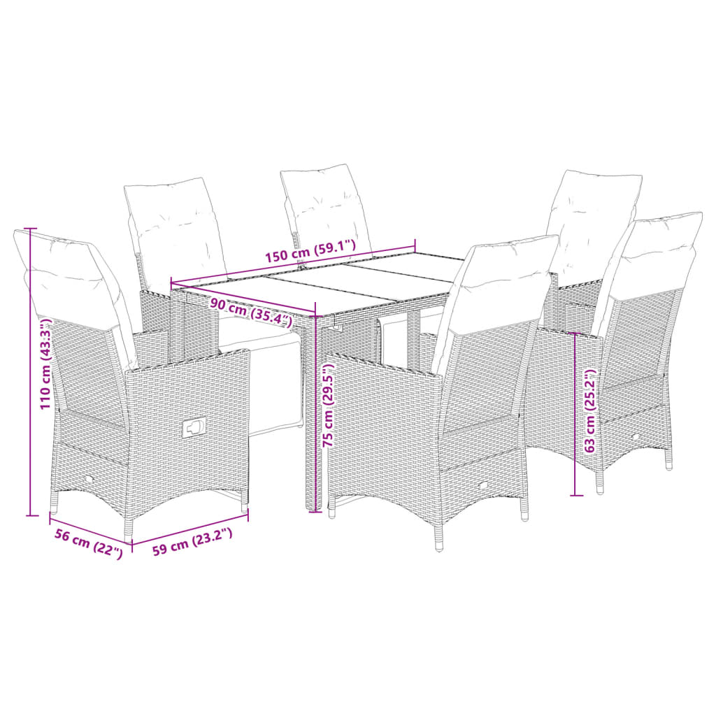 7-Delige Bistroset Met Kussens Poly Rattan Grijs 6