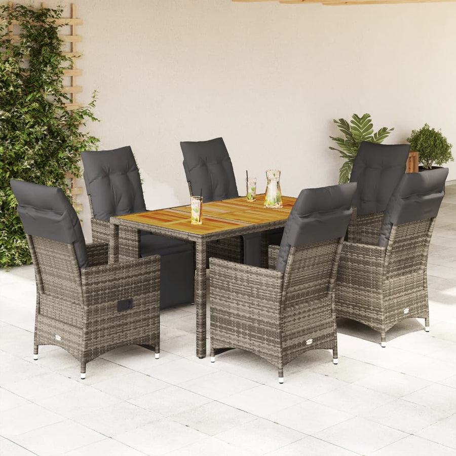 7-Delige Bistroset Met Kussens Poly Rattan Grijs 6