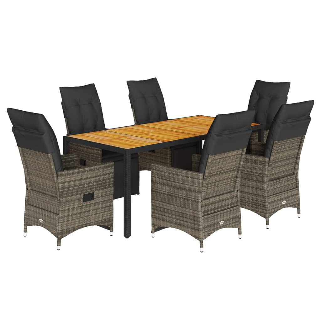 Bistroset Met Kussens Poly Rattan Grijs 7 190 x 90 x 75 cm Hout