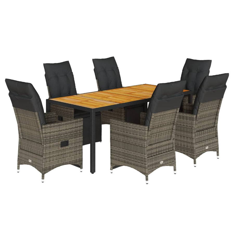 Bistroset Met Kussens Poly Rattan Grijs 7 190 x 90 x 75 cm Hout
