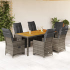 7-Piece Bistro Set with Cushions Poly Rattan Grey