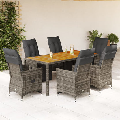Bistroset Met Kussens Poly Rattan Grijs 7 190 x 90 x 75 cm Hout