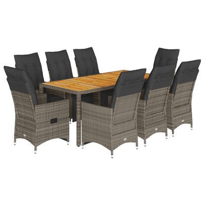 Bistroset Met Kussens Poly Rattan Grijs 9 190 x 90 x 75 cm Hout