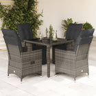 5-delige Bistroset met kussens poly rattan grijs