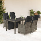 5-piece Bistro Set with Cushions Poly Rattan Grey