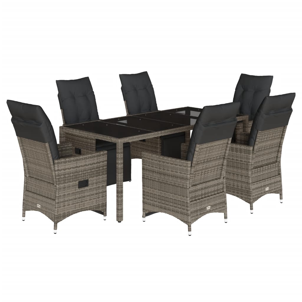 7-delige Bistroset met kussens poly rattan grijs