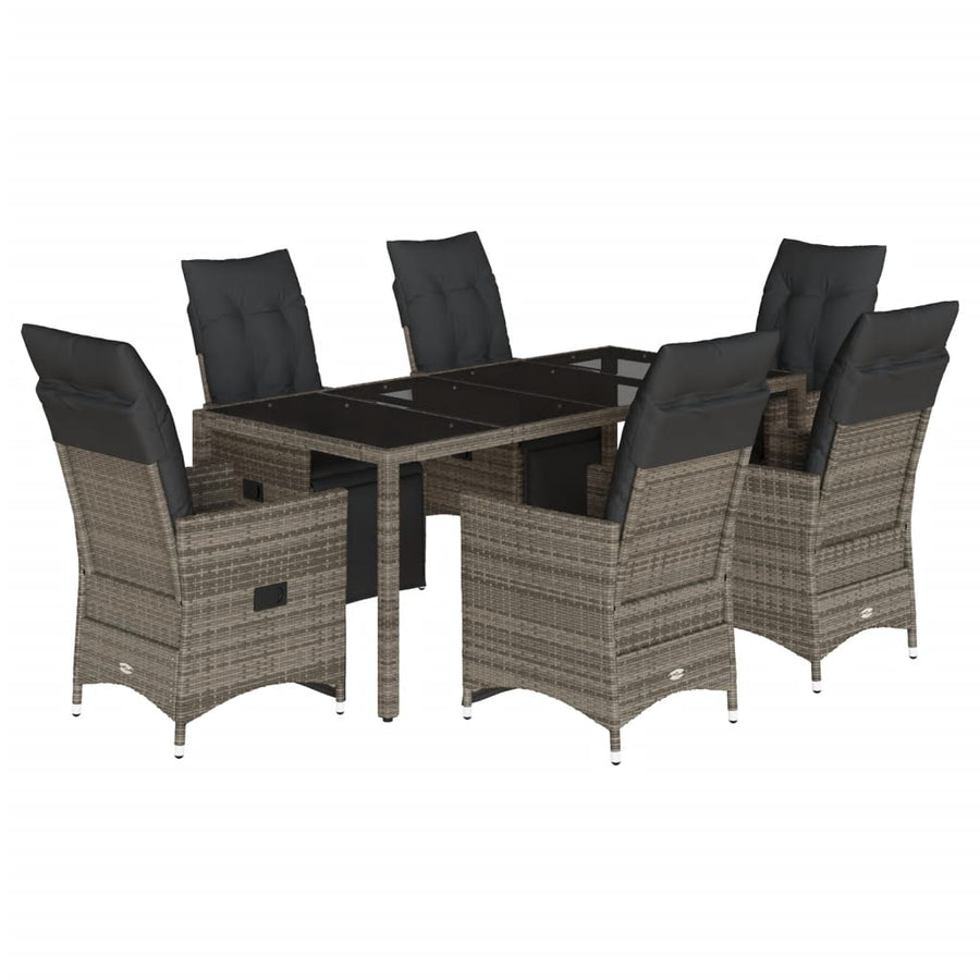 7-delige Bistroset met kussens poly rattan grijs