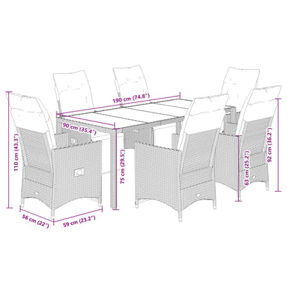 7-delige Bistroset met kussens poly rattan grijs