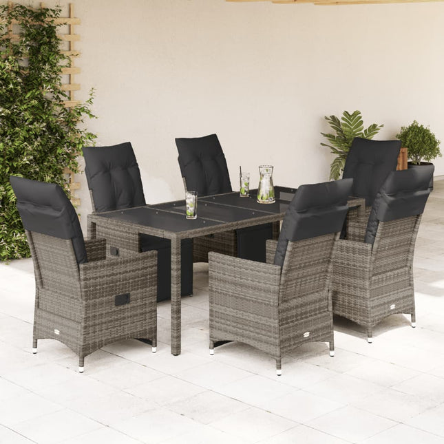 7-delige Bistroset met kussens poly rattan grijs