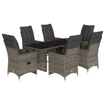 7-delige Bistroset met kussens poly rattan grijs