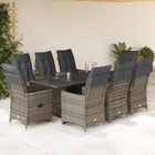 9-delige Bistroset met kussens poly rattan grijs