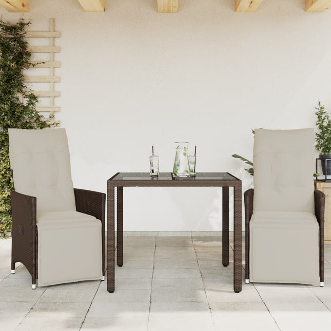 3-delige Bistroset met kussens poly rattan bruin