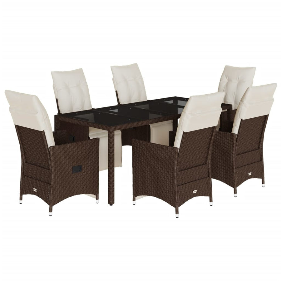 7-delige Bistroset met kussens poly rattan bruin