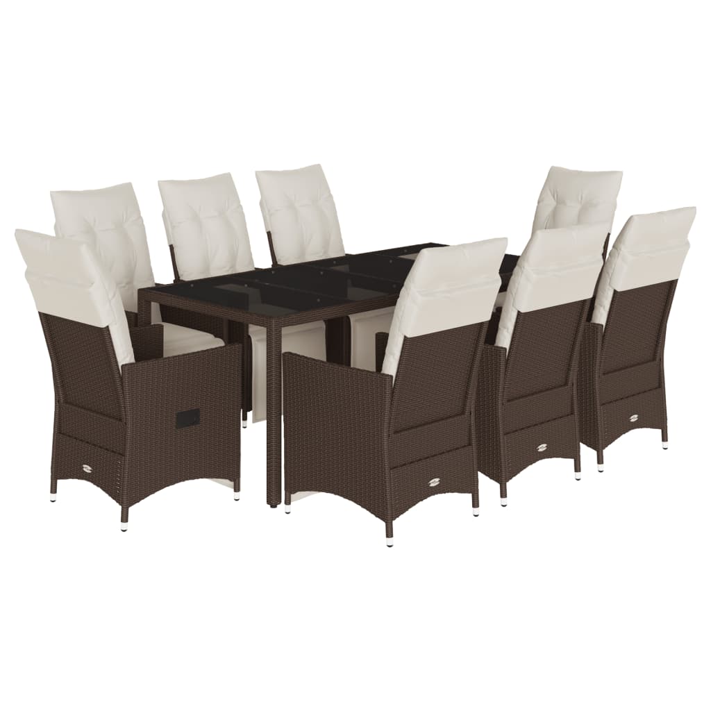 9-delige Tuinset met kussens poly rattan bruin
