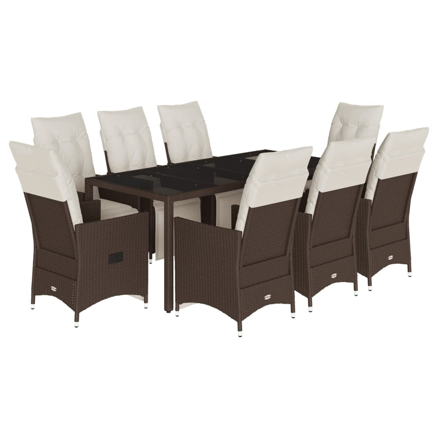 9-delige Tuinset met kussens poly rattan bruin