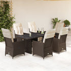 7-delige Bistroset met kussens poly rattan bruin