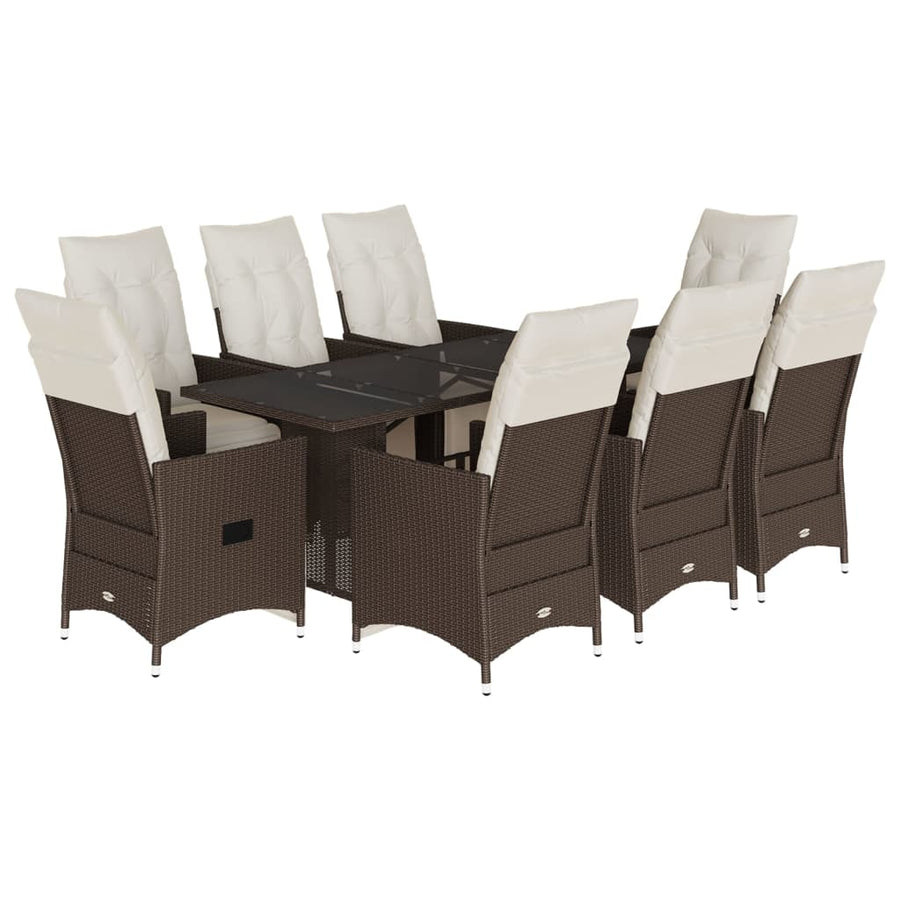 9-delige Bistroset met kussens poly rattan bruin