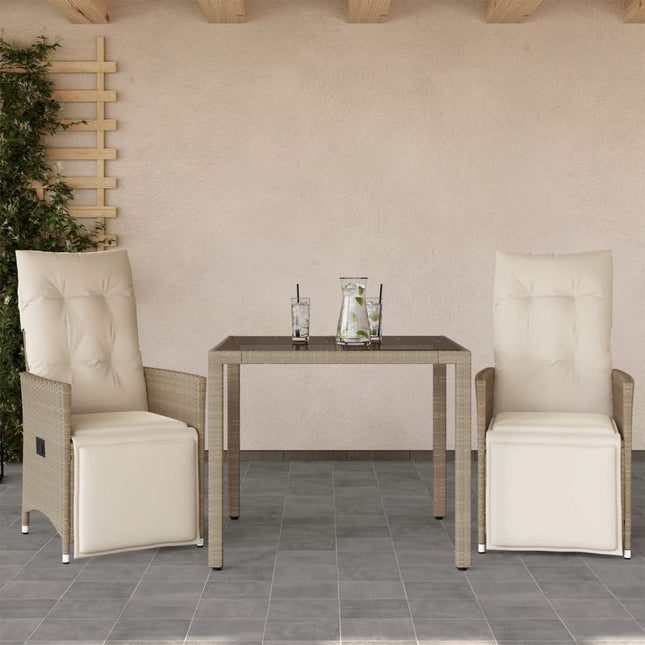 3-delige Bistroset met kussens poly rattan beige