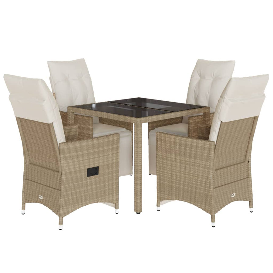 5-delige Bistroset met kussens poly rattan beige