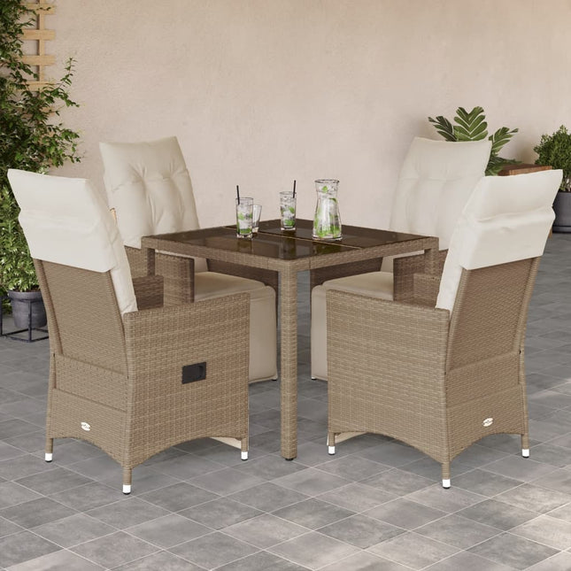 5-delige Bistroset met kussens poly rattan beige