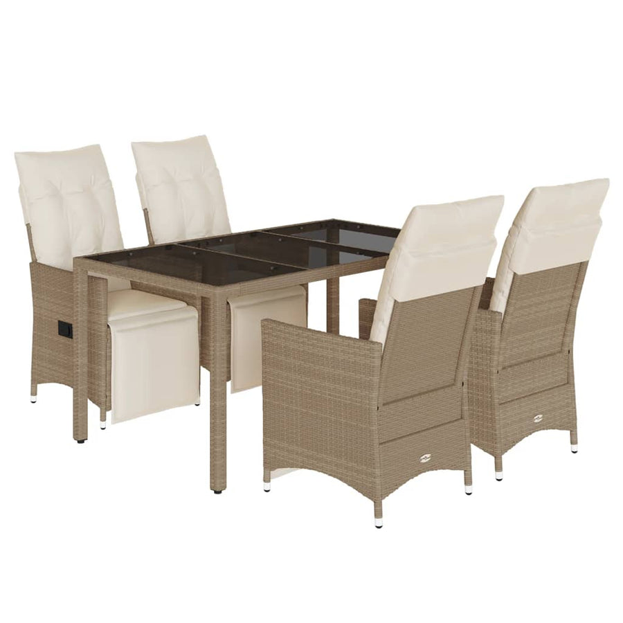 5-delige Bistroset met kussens poly rattan beige