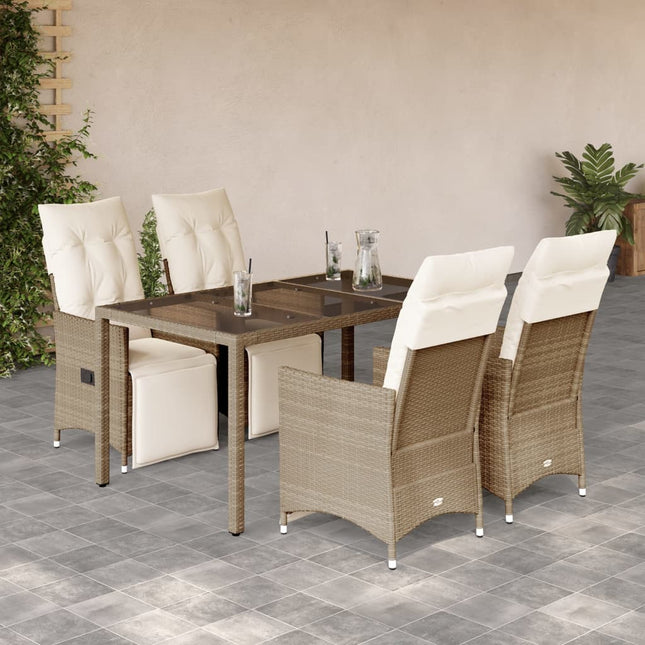 5-delige Bistroset met kussens poly rattan beige