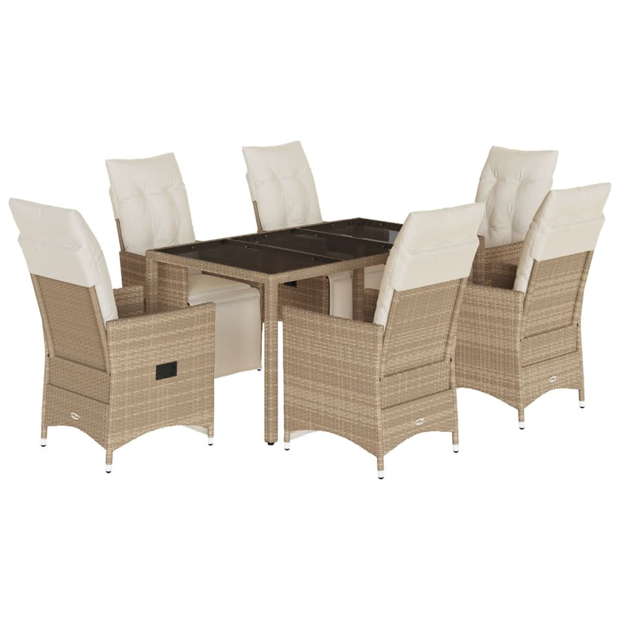 7-delige Bistroset met kussens poly rattan beige