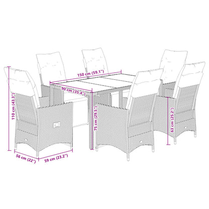 7-delige Bistroset met kussens poly rattan beige