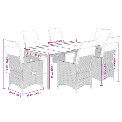 7-delige Bistroset met kussens poly rattan beige