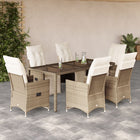 7-delige Bistroset met kussens poly rattan beige