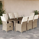 9-piece Bistro Set with Cushions, Poly Rattan, Beige