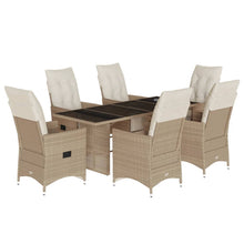 7-delige Bistroset met kussens poly rattan beige