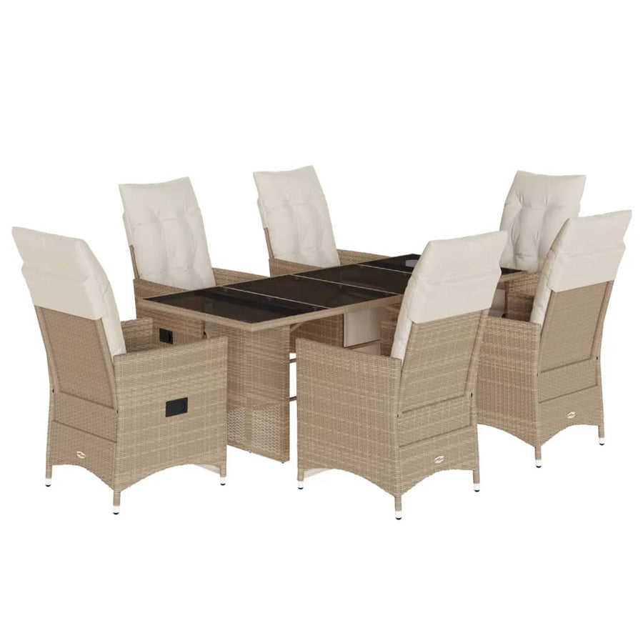 7-delige Bistroset met kussens poly rattan beige
