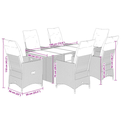 7-delige Bistroset met kussens poly rattan beige