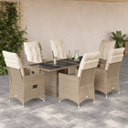 7-delige Bistroset met kussens poly rattan beige