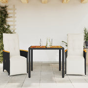 Bistroset 3-delig poly rattan zwart met kussens
