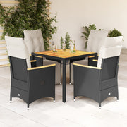 Bistroset 5-delig poly rattan zwart met kussens