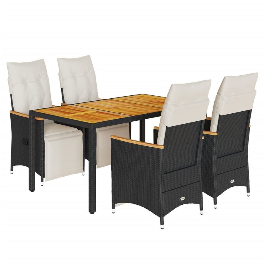 Bistroset Met Kussens Poly Rattan Zwart 5 150 x 90 x 75 cm Crème