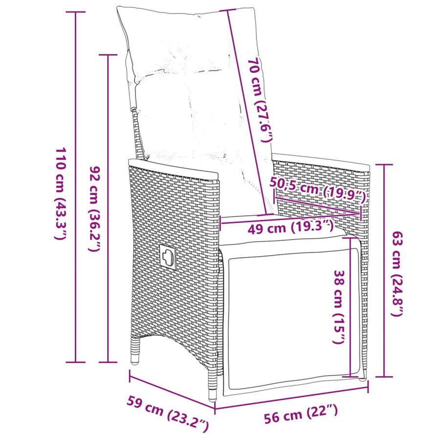 Bistroset Met Kussens Poly Rattan Zwart 5 150 x 90 x 75 cm Crème
