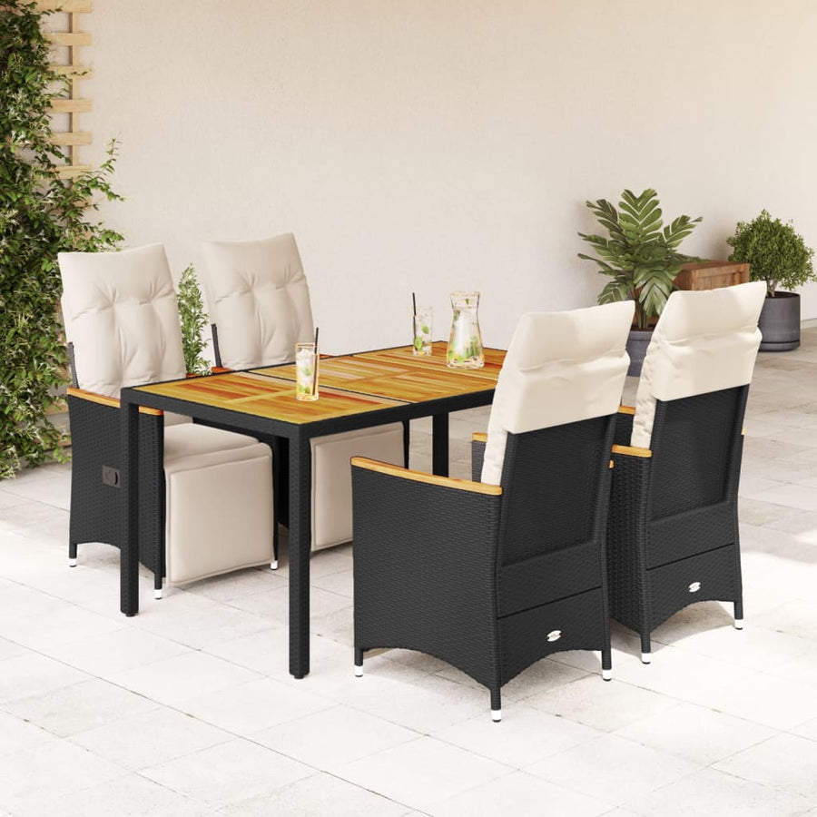 Bistroset Met Kussens Poly Rattan Zwart 5 150 x 90 x 75 cm Crème
