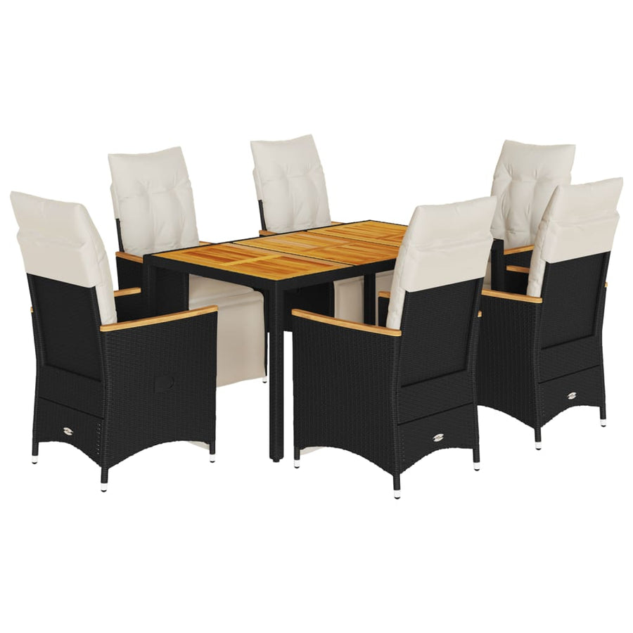 Bistroset Met Kussens Poly Rattan Zwart 7 150 x 90 x 75 cm Crème