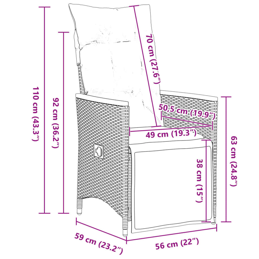 Bistroset Met Kussens Poly Rattan Zwart 7 150 x 90 x 75 cm Crème