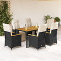 7-delige Bistroset met kussens poly rattan zwart