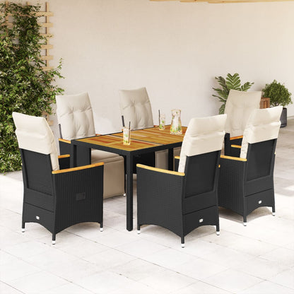 Bistroset Met Kussens Poly Rattan Zwart 7 150 x 90 x 75 cm Crème