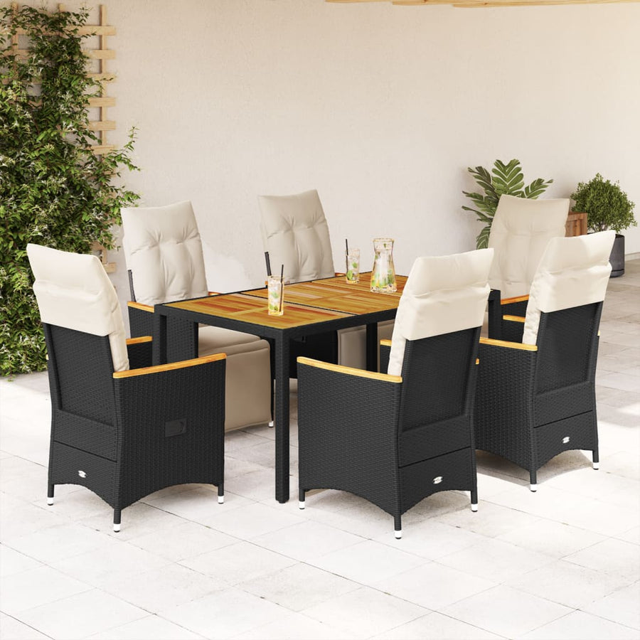 Bistroset Met Kussens Poly Rattan Zwart 7 150 x 90 x 75 cm Crème