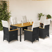 Bistroset 7-delig poly rattan zwart met kussens