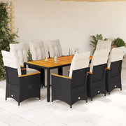Bistroset 9-delig poly rattan zwart met kussens
