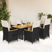 Bistroset 7-delig poly rattan zwart acaciahout