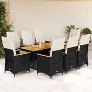 Bistroset 9-delig poly rattan zwart met kussens