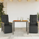 3-delige Bistroset met kussens poly rattan grijs